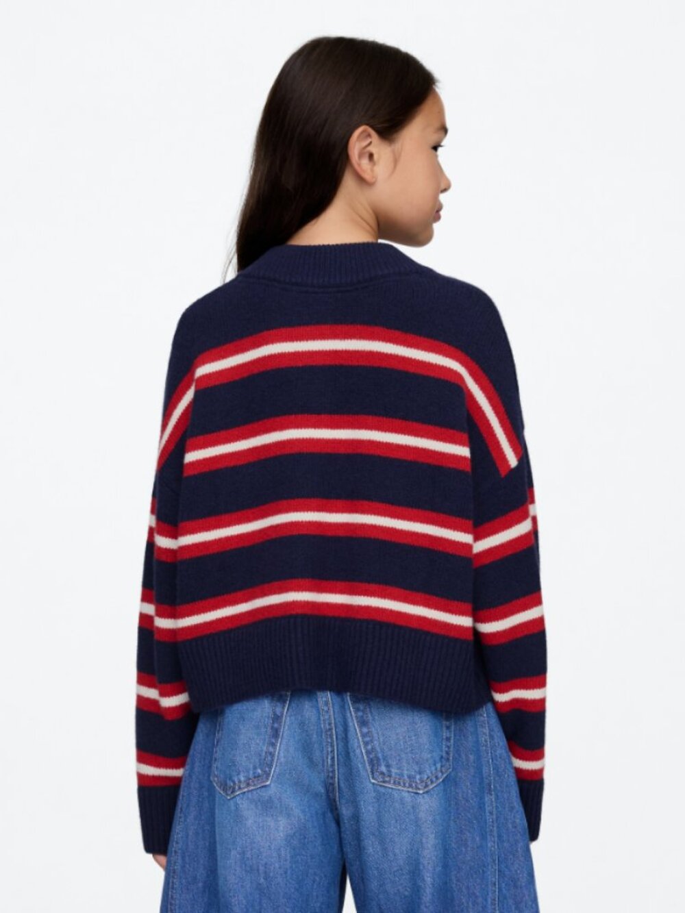 NWT Gap Kids CashSoft Oversized V Neck Sweater in Navy Red Stripe Extra Large
